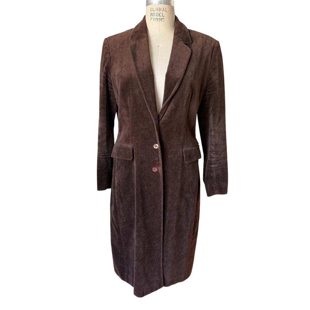 Oilily Brown Velvet Midi Trench Coat Size 42 US 10 Vintage 90s